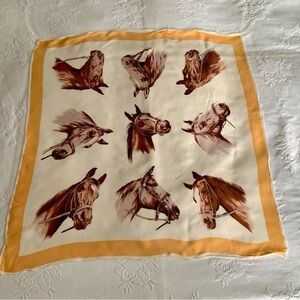 Vintage Equestrian Silk Scarf Horse Profiles
